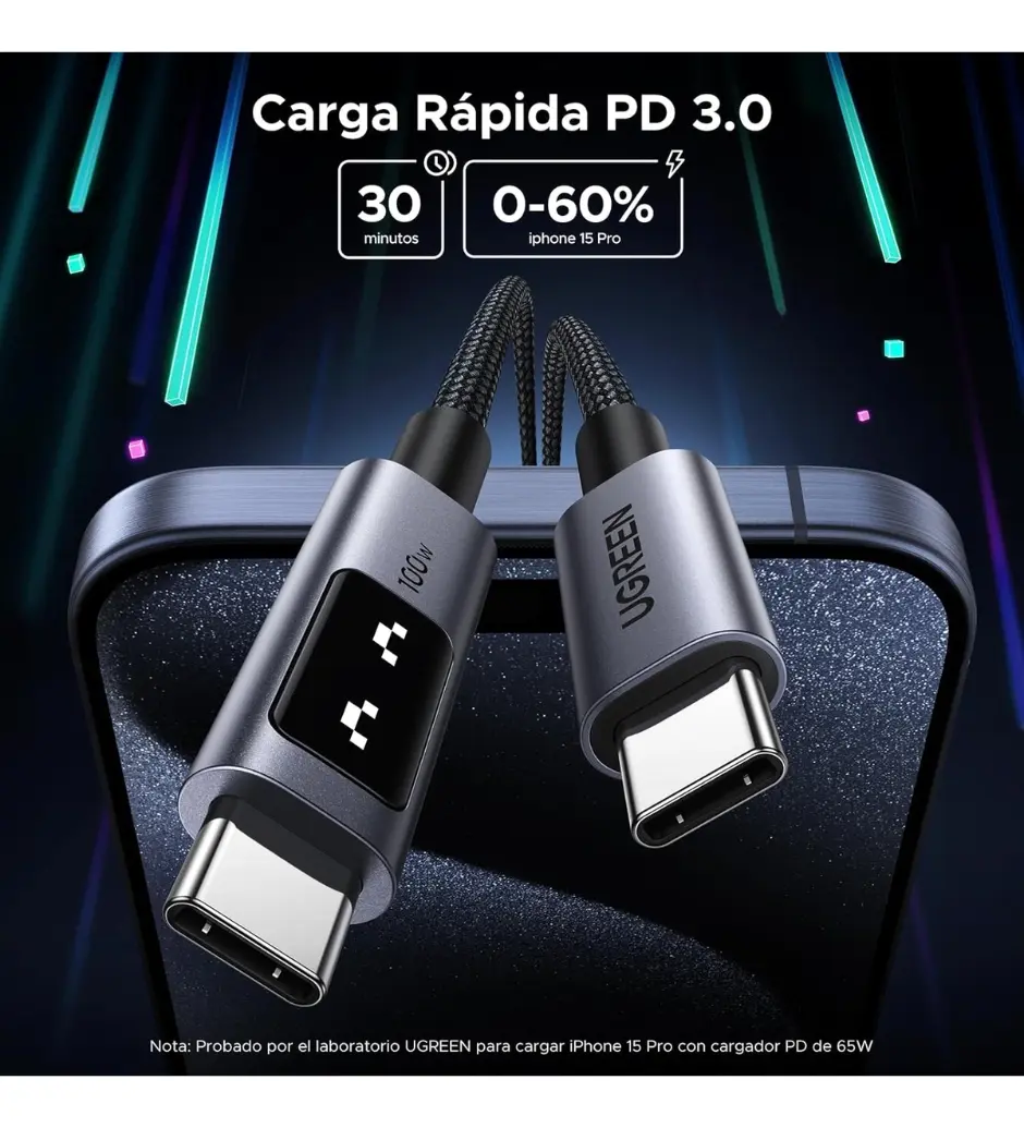 Cable USB-C UGREEN con Pantalla LED